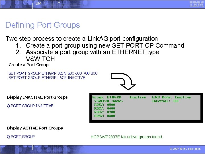 IBM ^ ™ Defining Port Groups Two step process to create a Link. AG