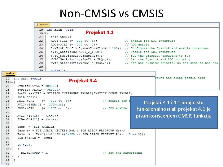 Non-CMSIS vs CMSIS Projekat 4. 1 Projekat 3. 4 Projekti 3. 4 i 4.