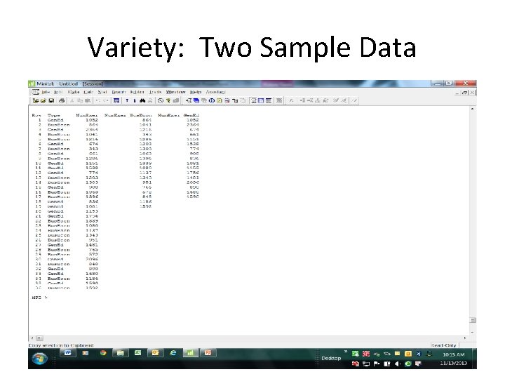 Variety: Two Sample Data 17 