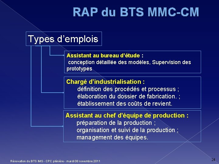 RAP du BTS MMC-CM Types d’emplois Assistant au bureau d’étude : conception détaillée des