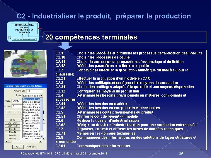 C 2 - Industrialiser le produit, préparer la production 20 compétences terminales C 2.