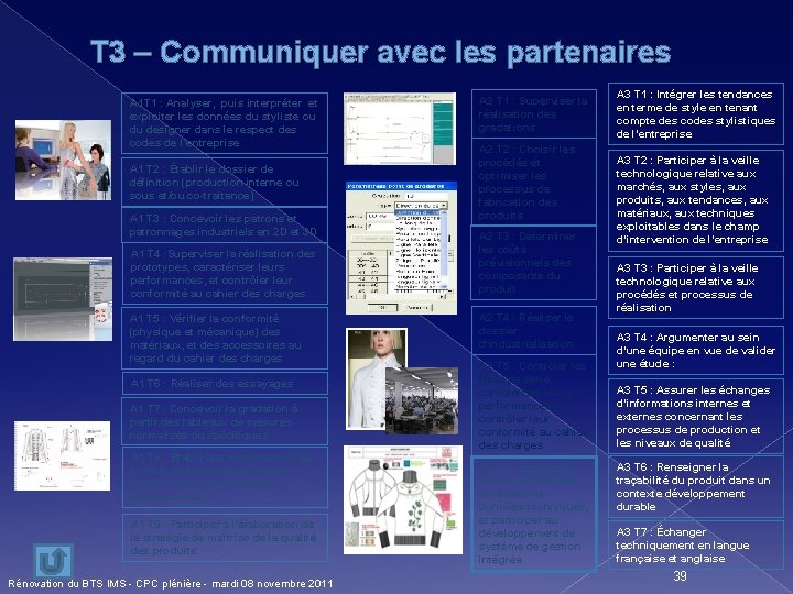 T 3 – Communiquer avec les partenaires A 1 T 1 : Analyser, puis