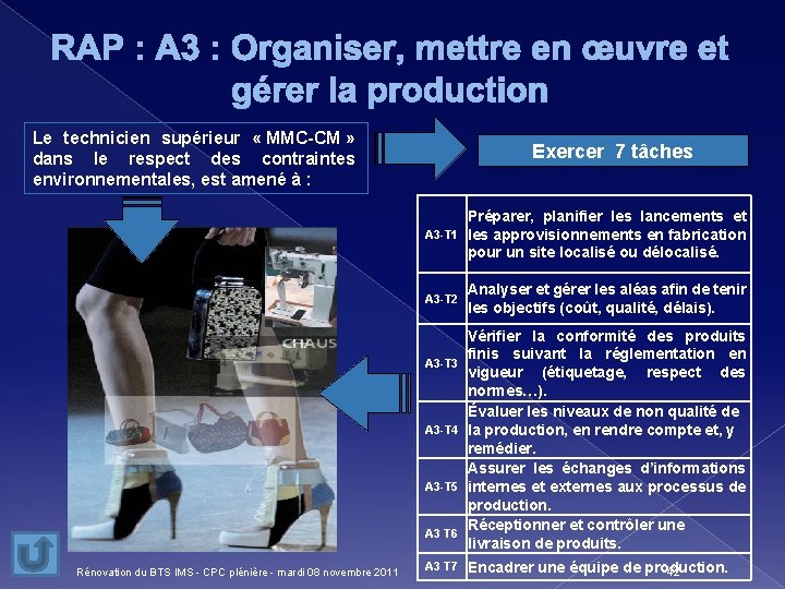 RAP : A 3 : Organiser, mettre en œuvre et gérer la production Le