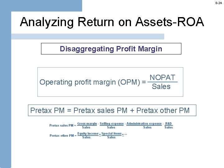 8 -24 Analyzing Return on Assets-ROA Disaggregating Profit Margin Operating profit margin (OPM) =