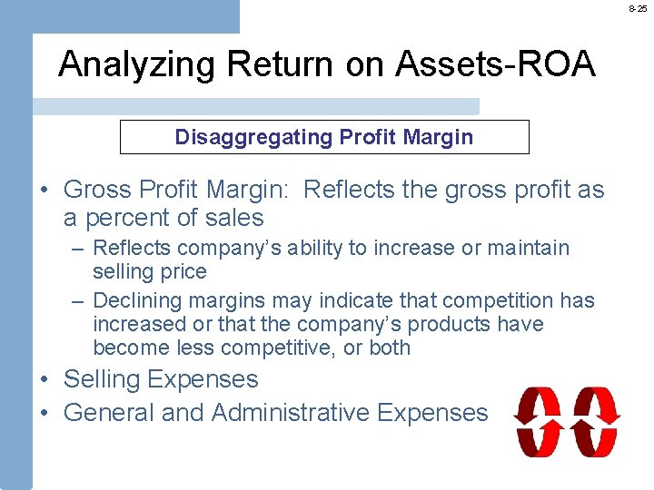 8 -25 Analyzing Return on Assets-ROA Disaggregating Profit Margin • Gross Profit Margin: Reflects