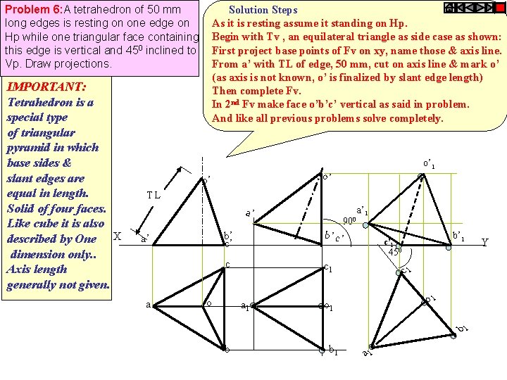 Problem 6: A tetrahedron of 50 mm long edges is resting on one edge