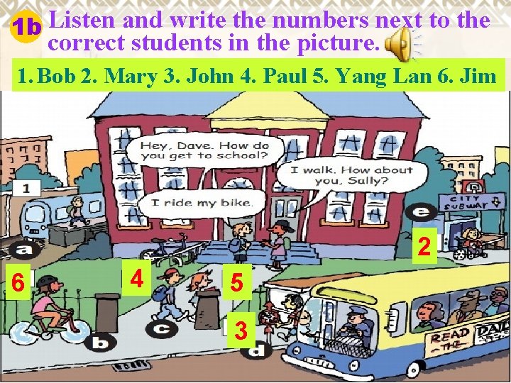 1 b Listen and write the numbers next to the correct students in the