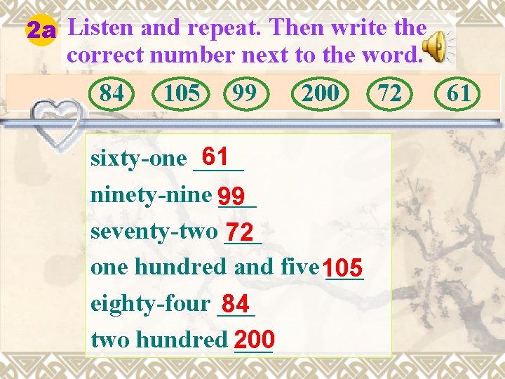 2 a Listen and repeat. Then write the correct number next to the word.