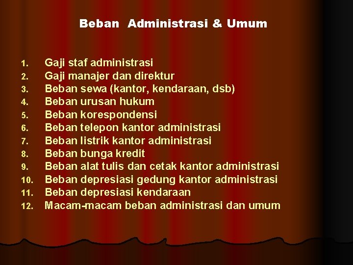 Beban Administrasi & Umum 1. 2. 3. 4. 5. 6. 7. 8. 9. 10.