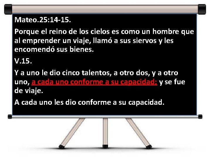 Mateo. 25: 14 -15. Porque el reino de los cielos es como un hombre