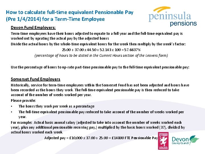 How to calculate full-time equivalent Pensionable Pay (Pre 1/4/2014) for a Term-Time Employee Devon