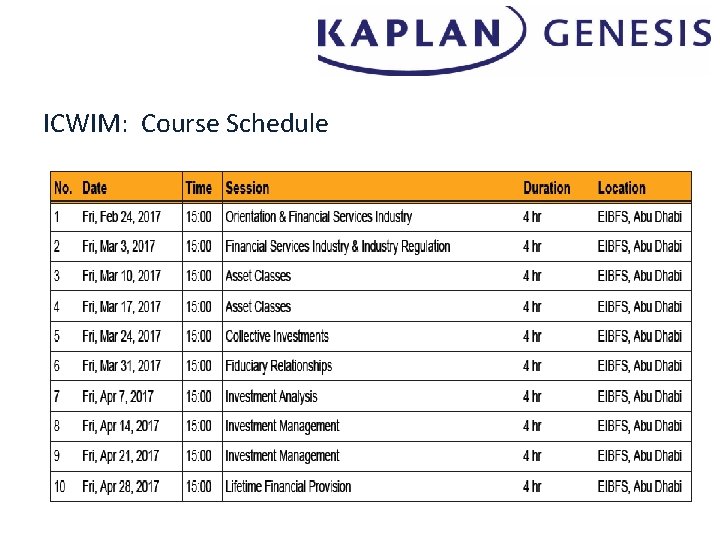 ICWIM: Course Schedule 