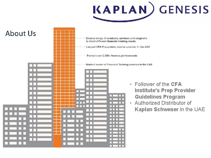 About Us • Follower of the CFA Institute’s Prep Provider Guidelines Program • Authorized