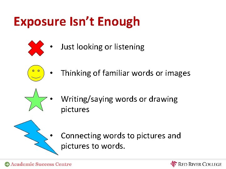 Exposure Isn’t Enough • Just looking or listening • Thinking of familiar words or