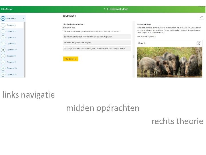 links navigatie midden opdrachten rechts theorie 