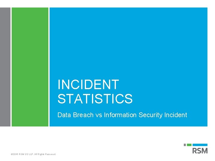 INCIDENT STATISTICS Data Breach vs Information Security Incident © 2016 RSM US LLP. All