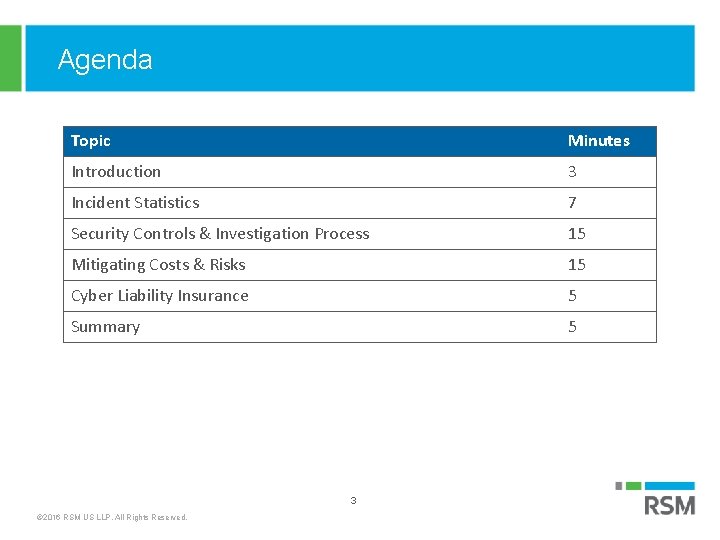 Agenda Topic Minutes Introduction 3 Incident Statistics 7 Security Controls & Investigation Process 15