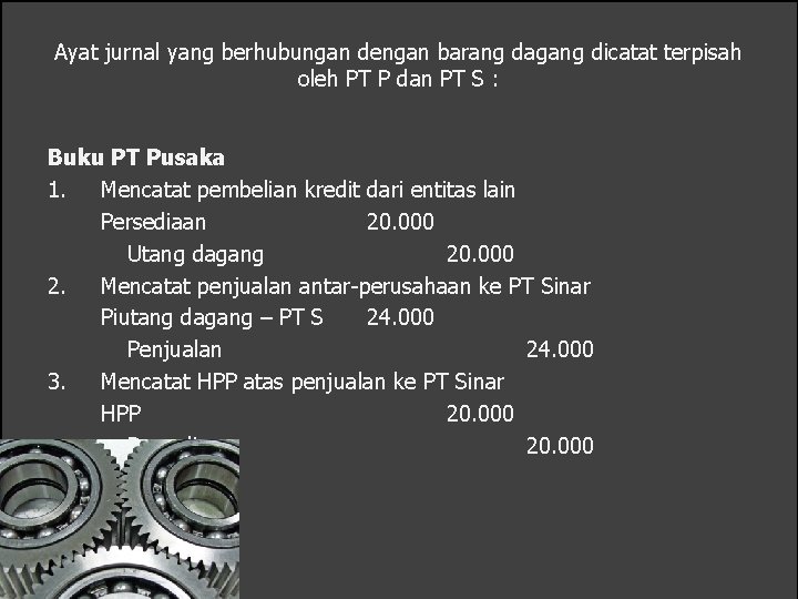 Ayat jurnal yang berhubungan dengan barang dagang dicatat terpisah oleh PT P dan PT
