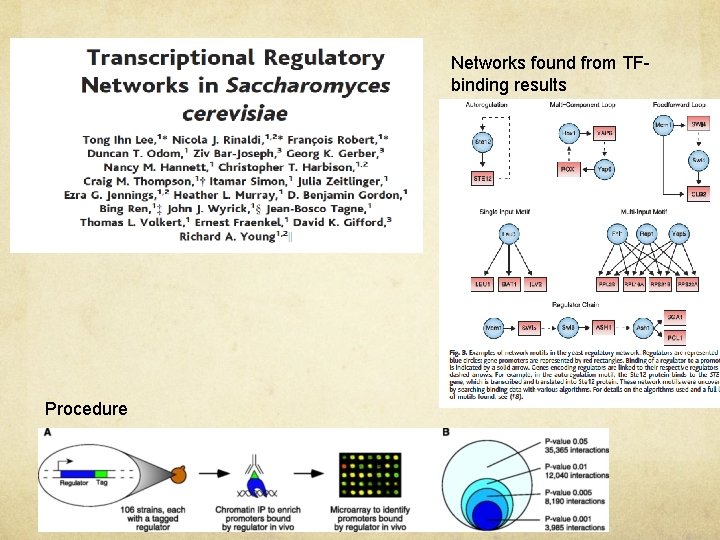 Networks found from TFbinding results Chromatin immunopreciptation Procedure 