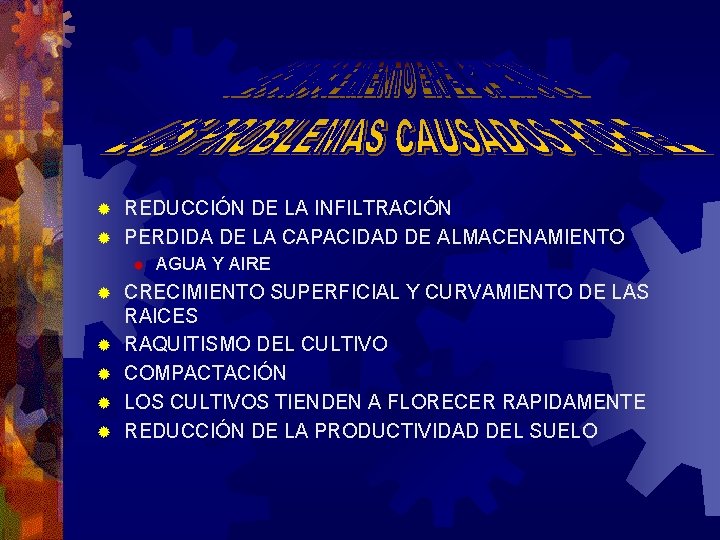 REDUCCIÓN DE LA INFILTRACIÓN ® PERDIDA DE LA CAPACIDAD DE ALMACENAMIENTO ® ® ®