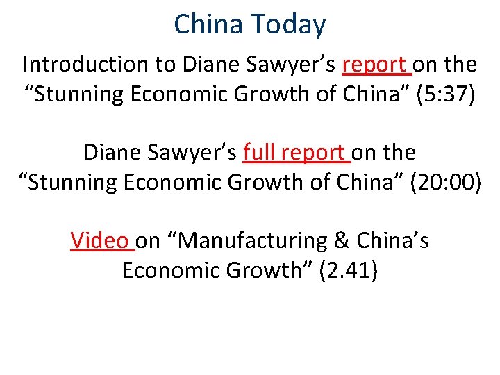 China Today Introduction to Diane Sawyer’s report on the “Stunning Economic Growth of China”