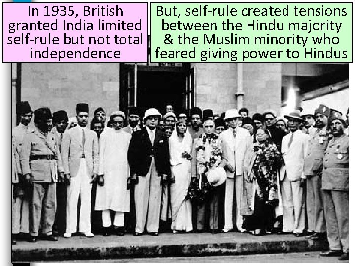 In 1935, British But, self-rule created tensions granted India limited Title between the Hindu