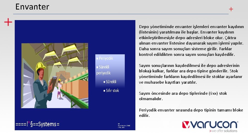 Envanter Depo yönetiminde envanter işlemleri envanter kaydının (listesinin) yaratılması ile başlar. Envanter kaydının etkinleştirilmesiyle