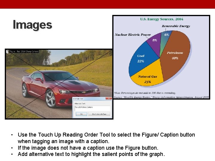 Images • Use the Touch Up Reading Order Tool to select the Figure/ Caption