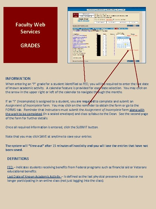 Faculty Web Services GRADES INFORMATION When entering an “F” grade for a student identified