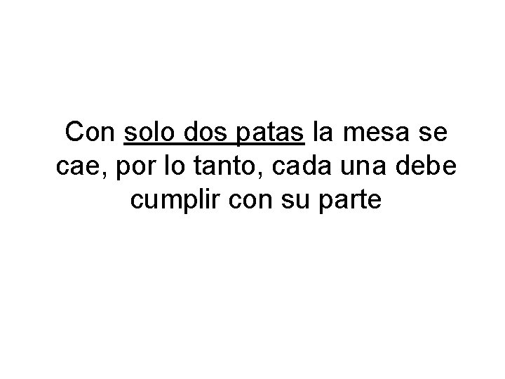 Con solo dos patas la mesa se cae, por lo tanto, cada una debe