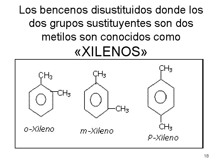 Los bencenos disustituidos donde los dos grupos sustituyentes son dos metilos son conocidos como