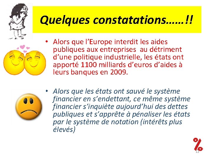 Quelques constatations……!! • Alors que l’Europe interdit les aides publiques aux entreprises au détriment