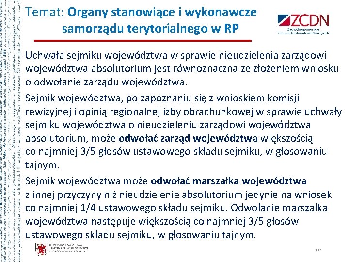 Temat: Organy stanowiące i wykonawcze samorządu terytorialnego w RP Uchwała sejmiku województwa w sprawie