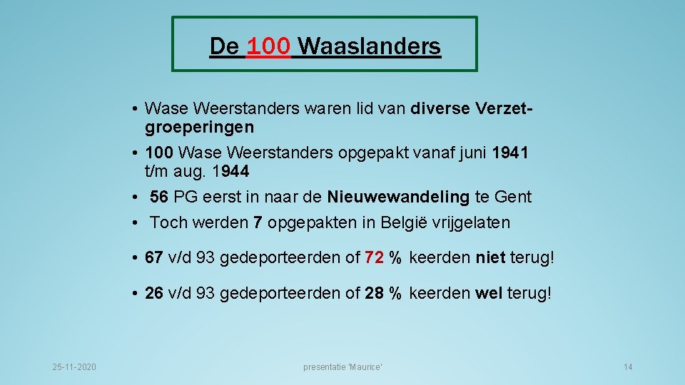 De 100 Waaslanders • Wase Weerstanders waren lid van diverse Verzetgroeperingen • 100 Wase