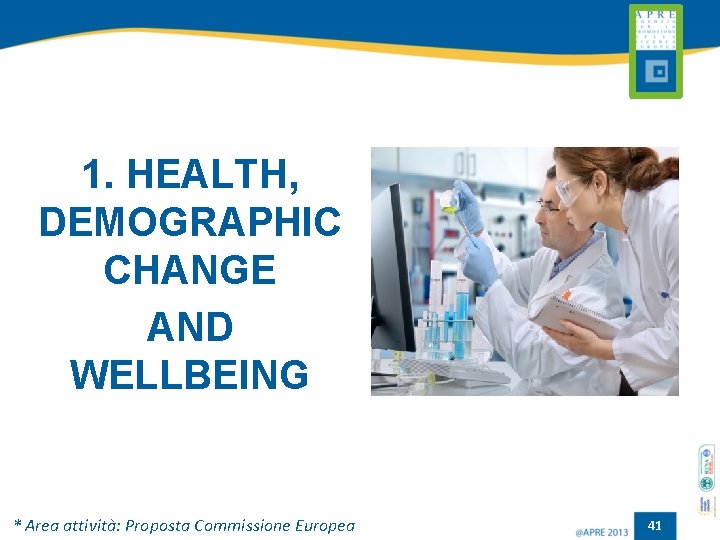1. HEALTH, DEMOGRAPHIC CHANGE AND WELLBEING * Area attività: Proposta Commissione Europea 41 