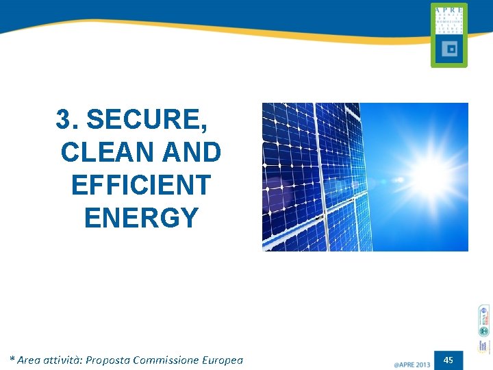 3. SECURE, CLEAN AND EFFICIENT ENERGY * Area attività: Proposta Commissione Europea 45 