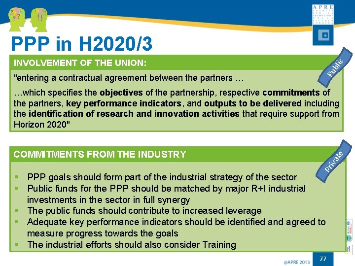 PPP in H 2020/3 Pu "entering a contractual agreement between the partners … bli