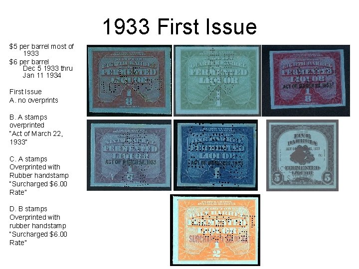 1933 First Issue $5 per barrel most of 1933 $6 per barrel Dec 5