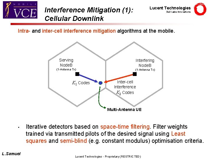 Lucent Technologies Interference Mitigation (1): Cellular Downlink Bell Labs Innovations Intra- and inter-cell interference