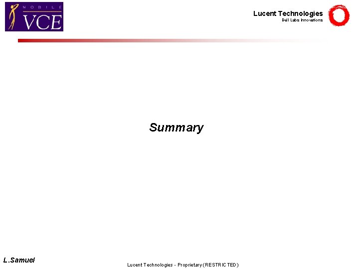 Lucent Technologies Bell Labs Innovations Summary L. Samuel Lucent Technologies - Proprietary (RESTRICTED) 