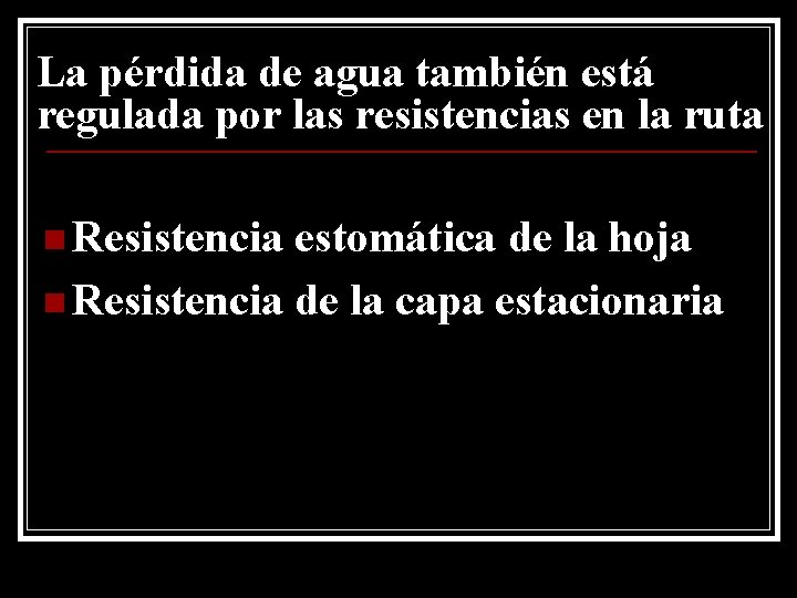 La pérdida de agua también está regulada por las resistencias en la ruta n