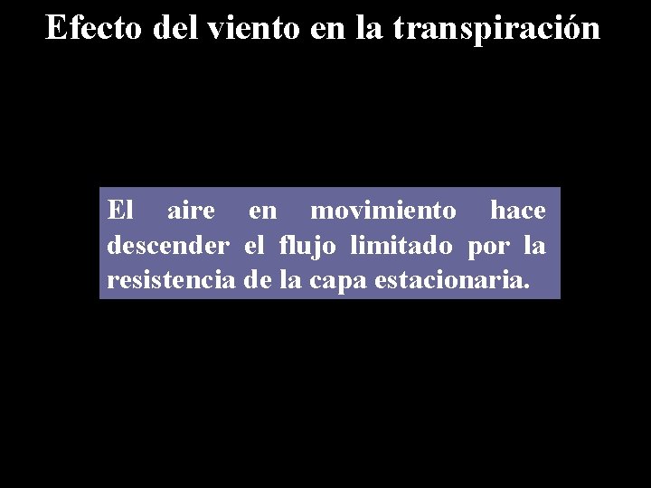 Efecto del viento en la transpiración El aire en movimiento hace descender el flujo