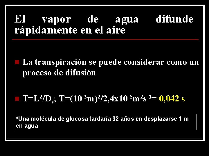 El vapor de agua rápidamente en el aire difunde n La transpiración se puede