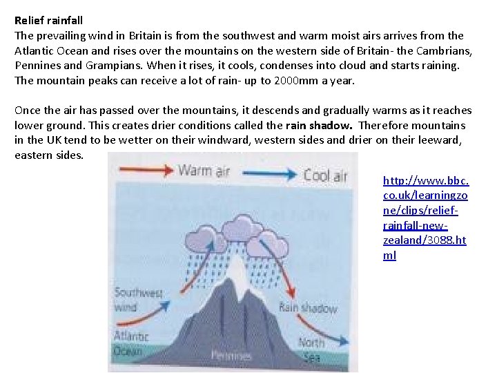 Relief rainfall The prevailing wind in Britain is from the southwest and warm moist