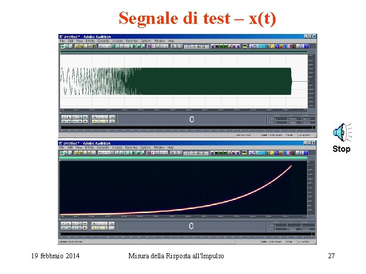 Segnale di test – x(t) Stop 19 febbraio 2014 Misura della Risposta all'Impulso 27