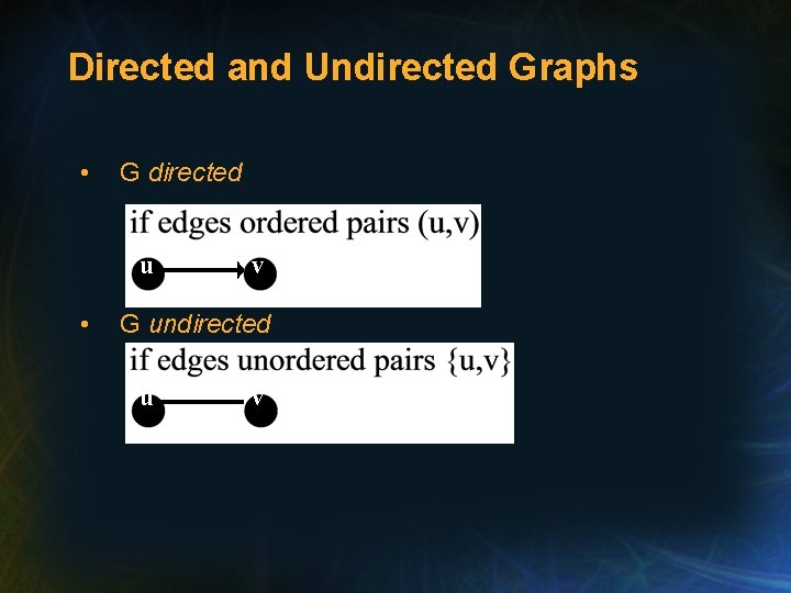Directed and Undirected Graphs • G directed u • v G undirected u v Directed and Undirected Graphs • G directed u • v G undirected u v