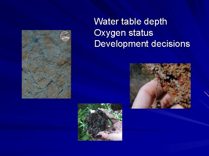 Water table depth Oxygen status Development decisions 