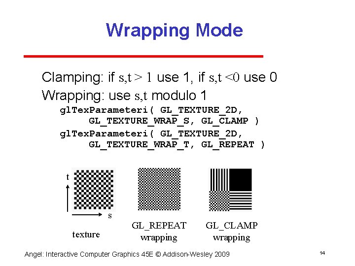 Wrapping Mode Clamping: if s, t > 1 use 1, if s, t <0