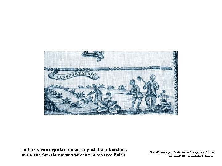 In this scene depicted on an English handkerchief, male and female slaves work in