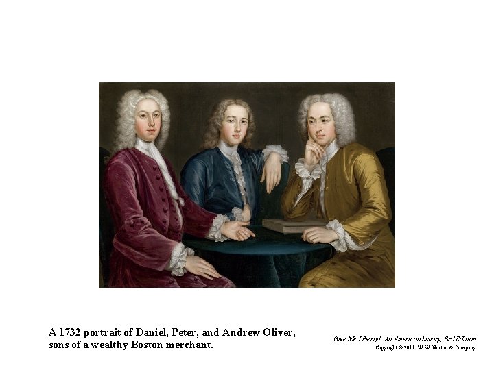 A 1732 portrait of Daniel, Peter, and Andrew Oliver, sons of a wealthy Boston